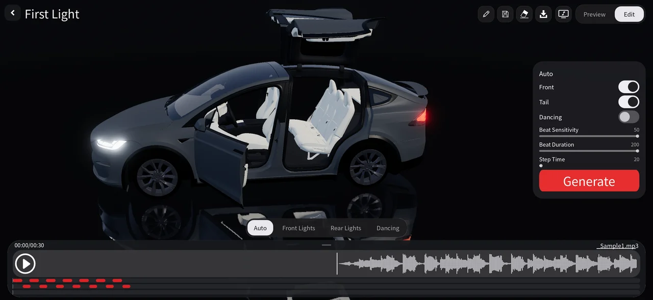 Light show editing and a 3D vehicle preview in the TTbox app